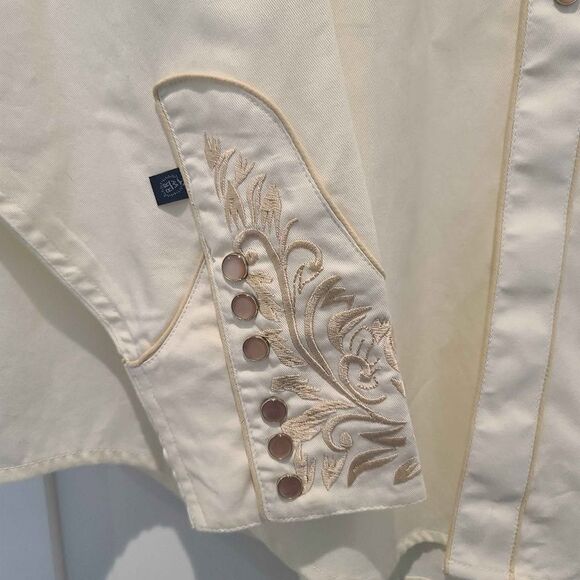 Rockmount Ranch Wear Mens Ivory-on-Ivory Embroidered Western Shirt XL Tall #6859 - Picture 7 of 9